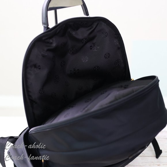 NWT Tory Burch Ella Logo Dual Zip Compartment Nylon Backpack in Black - Picture 13 of 13
